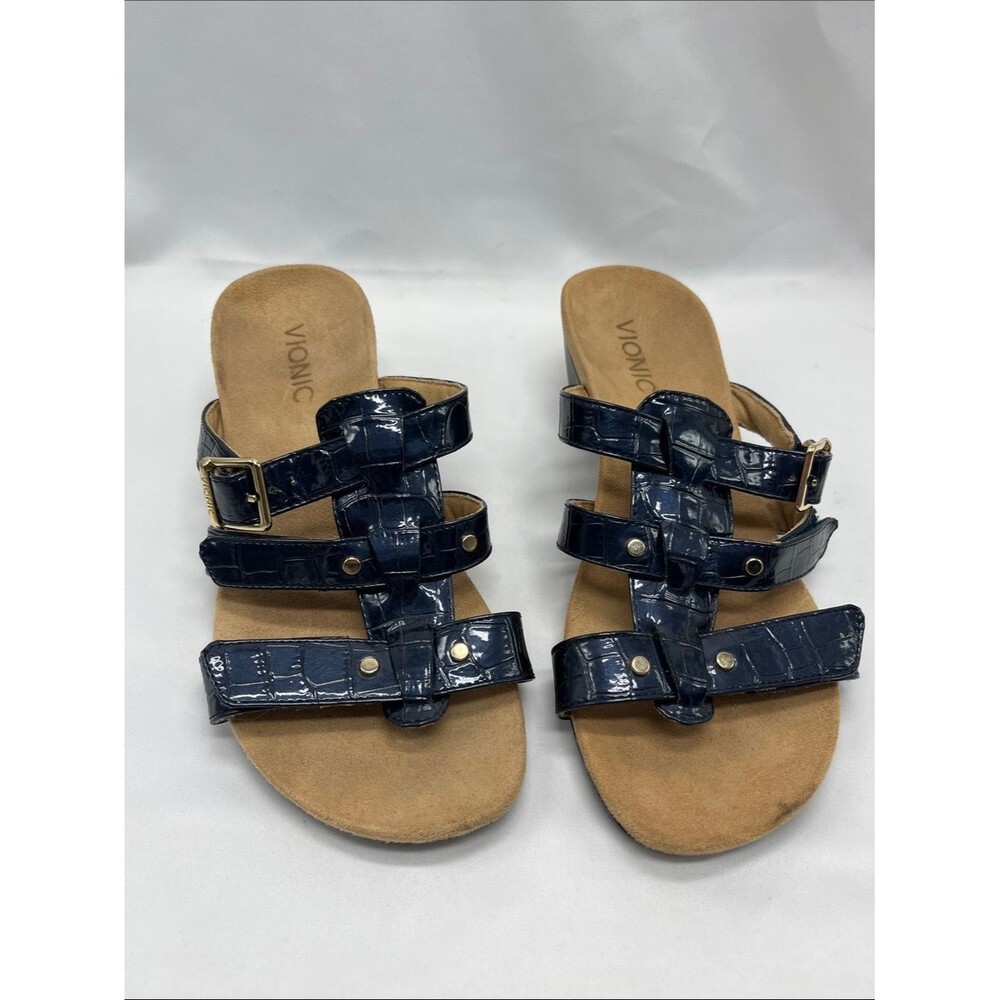 NWOT Vionic Radia Blue Patent Leather Heeled Sandals